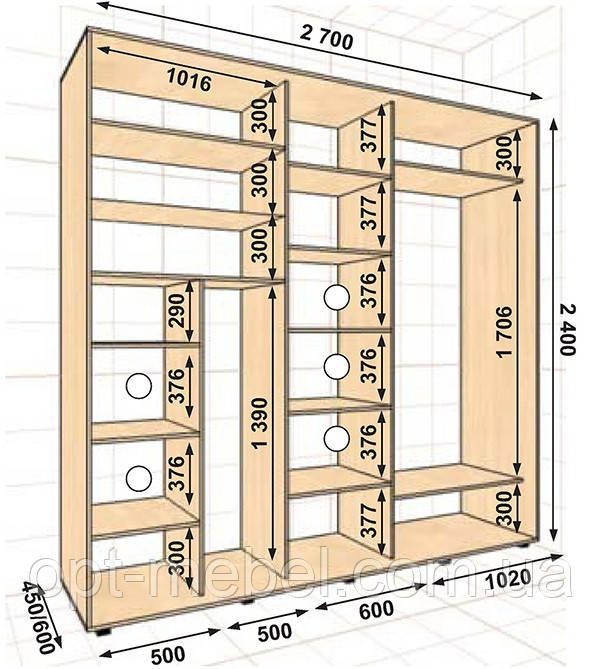 Шафа-купе МШК 2700х450х2400