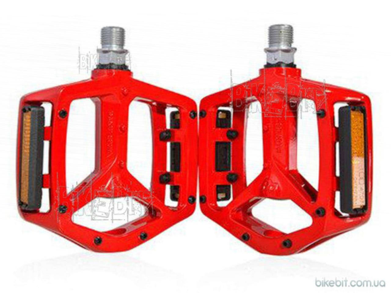 

Педали велосипедные горные (с катафотами, металл, широкие, красные, клепанные шипы) YKX