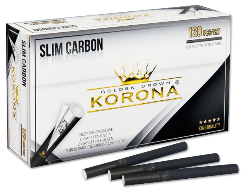 

Сигаретные гильзы Korona Slim Carbon (черные с угольным фильтром в блоках 120 шт.)