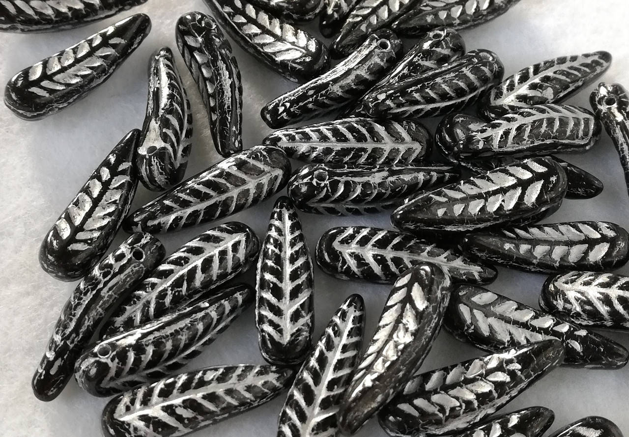 

Bird Feather Beads 5x17 mm (1 шт) Jet Silver Painted
