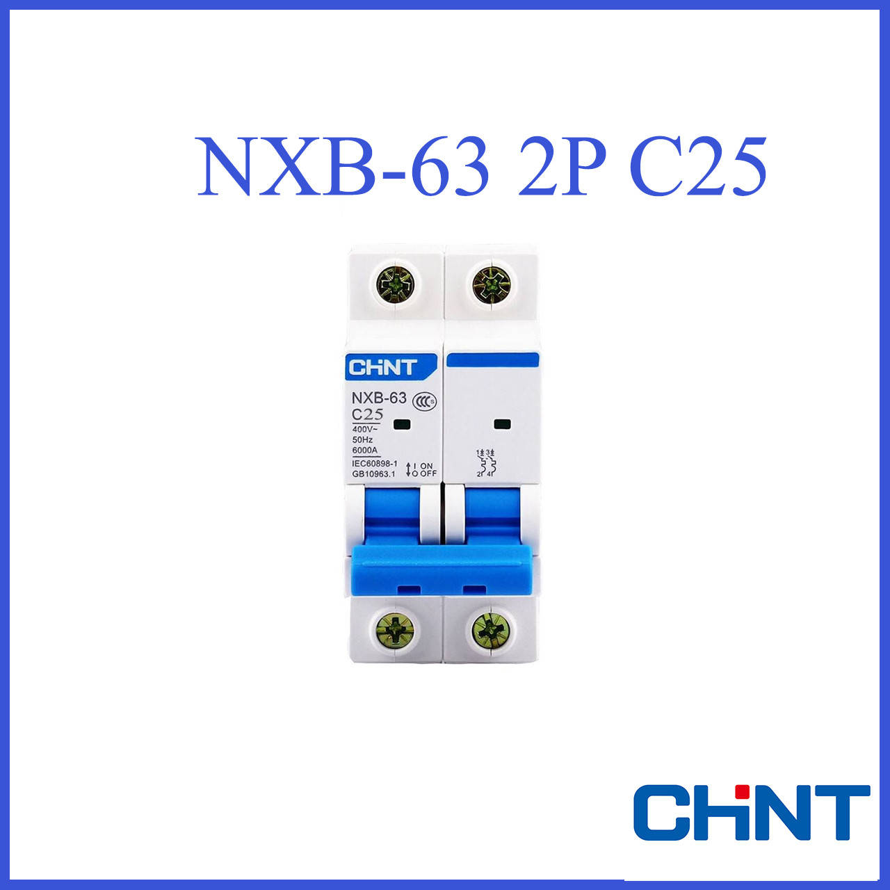 

Автоматический двухполюсный выключатель Chint 25A 2P NXB-63