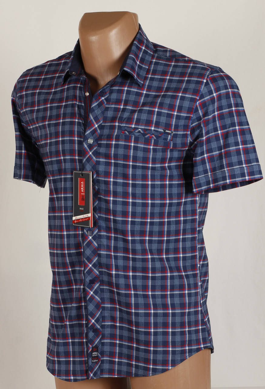 

Рубашка мужская клетка Arma 1650 Размеры M/46 XL/50, Синий