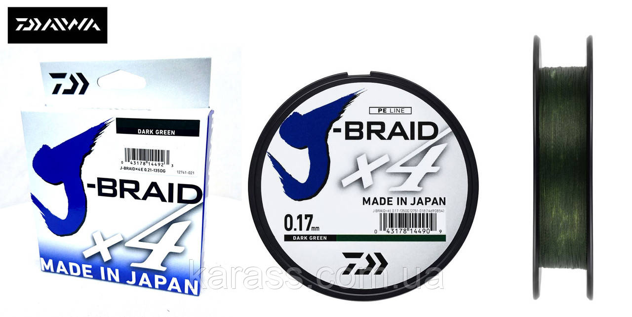 Шнур Daiwa J-Braid x4 Green 0.17 135m
