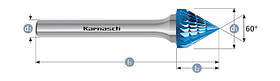 Борфреза KSJ(Тип J) 3,0x3x3x38mm зенкер з вершиною 60°