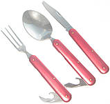 Столовий туристичний набір: складна ложка, вилка, ніж, нейлоновий чохол, червоний, фото 9