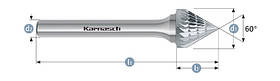 Борфреза KSJ(Тип J) 20,0x17,3x6x65mm зенкер з вершиною 60°