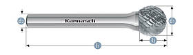 Борфреза сфера 3,0x2,7x3x75mm KUD (тип D)