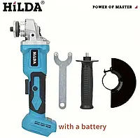 Аккумуляторная угловая шлифмашина Hilda. Новая модель.125  мм. Батарея 21V. Бесщёточный двигатель. Регулировка