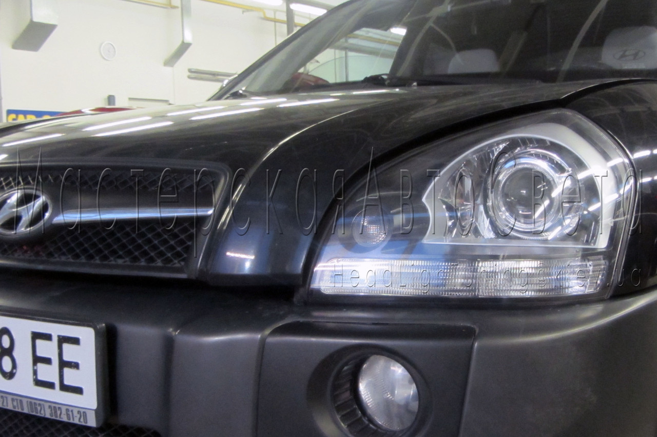 Hyundai Tucson — встановлення бікононових лінз Moonlight G6/Q5 3,0", у фари, фото 1