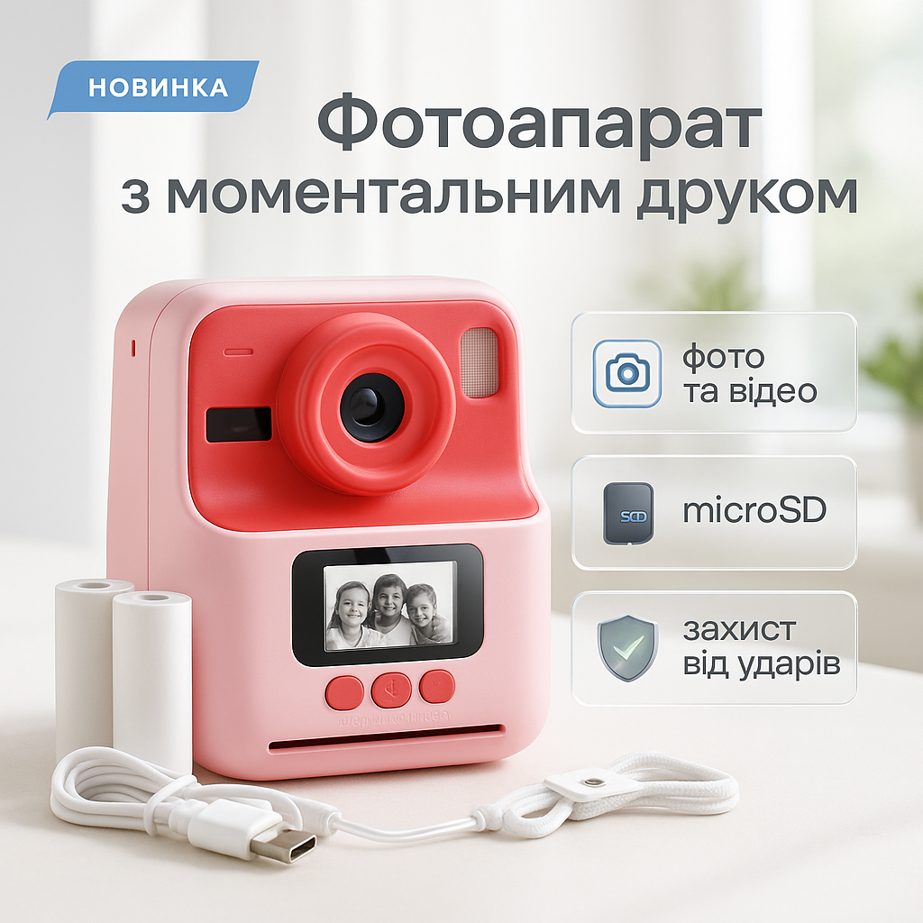Камери миттєвого друку Y708, Дитяча фотокамера з термодруком, Миттєвий друк фотографій для дітей DC-82, фото 1