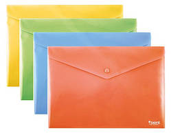 Папка-конверт на кнопці А4, рельєфний пластик, непрозорий, асорті. AXENT