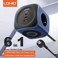 Сетевой Удлинитель LDNIO Cube 65W GaN, 4 Розетки + USB-C PD + USB-A QC, Зарядная Станция для Ноутбука