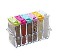 Набор емкостей для специй Seasoning Six Piece Set, 6 баночек | Кухонный набор - спецовница на подставке | Экопластик