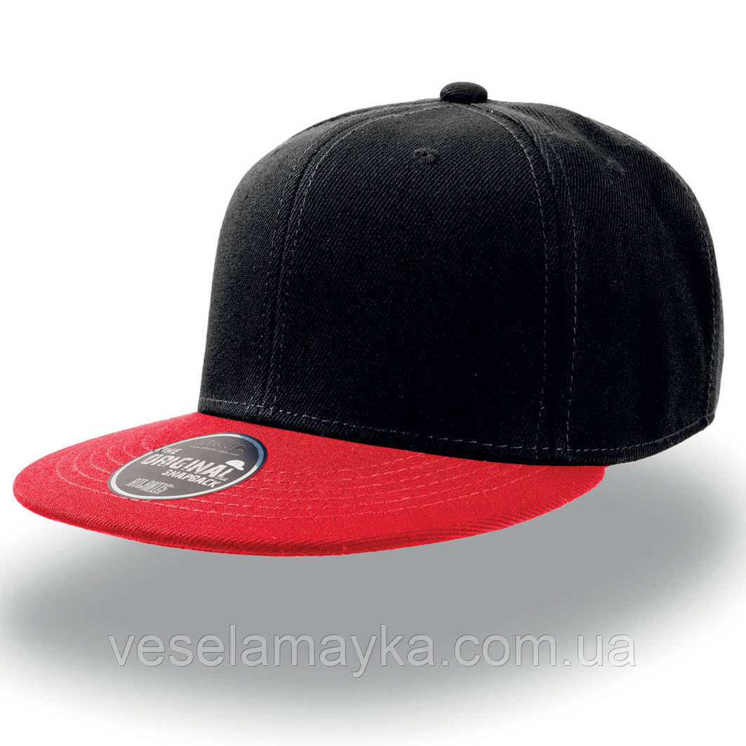 Чорна кепка з прямим червоним козирком (Snapback)