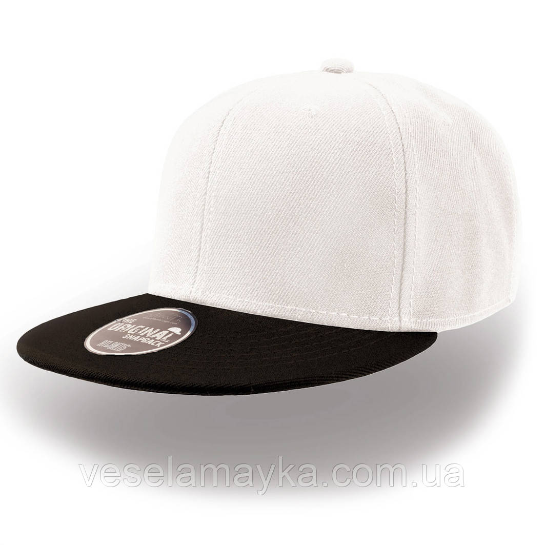 Біла кепка з прямим чорним козирком (Snapback)