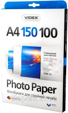 Videx Фотопапір HGA4 150/100 Глянсовий односторонній А4 100 аркушів