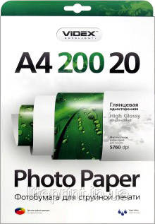 Videx Фотопапір HGA4 200/20 Глянсовий односторонній А4 20 аркушів