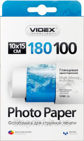 Videx Фотопапір HGA6 180/100 Глянсовий односторонній 10x15 100 аркушів