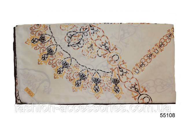 Красивий жіночий бежевий шовковий атласний хустку на шию Камелія Шовковий бежевий колір хустку Камелія 2