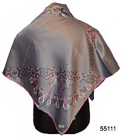 Хустка жіночий легкий шовковий атласний з принтом і візерунком камелія колір сірий 90*90