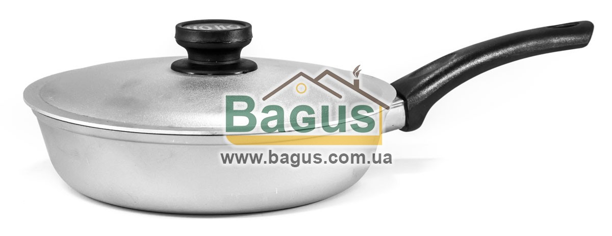 Сковорода алюмінієва 22 см з рифленим дном, бакелітовою ручкою та кришкою Біол (A221)