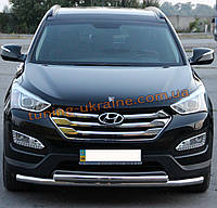 Защита переднего бампера труба двойная из нержавейки на Hyundai Santa Fe 2013