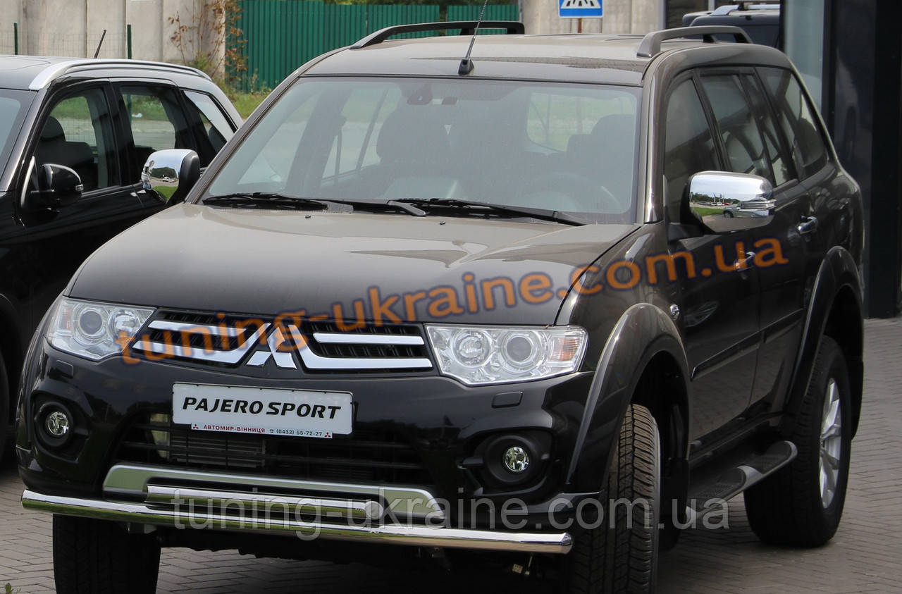 Захист переднього бампера труба подвійна з нержавійки на Mitsubishi Pajero Sport 2008-2015 - фото 2 - id-p517435550