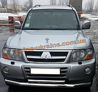 Защита переднего бампера труба двойная из нержавейки на Mitsubishi Pajero Wagon 1999-2006