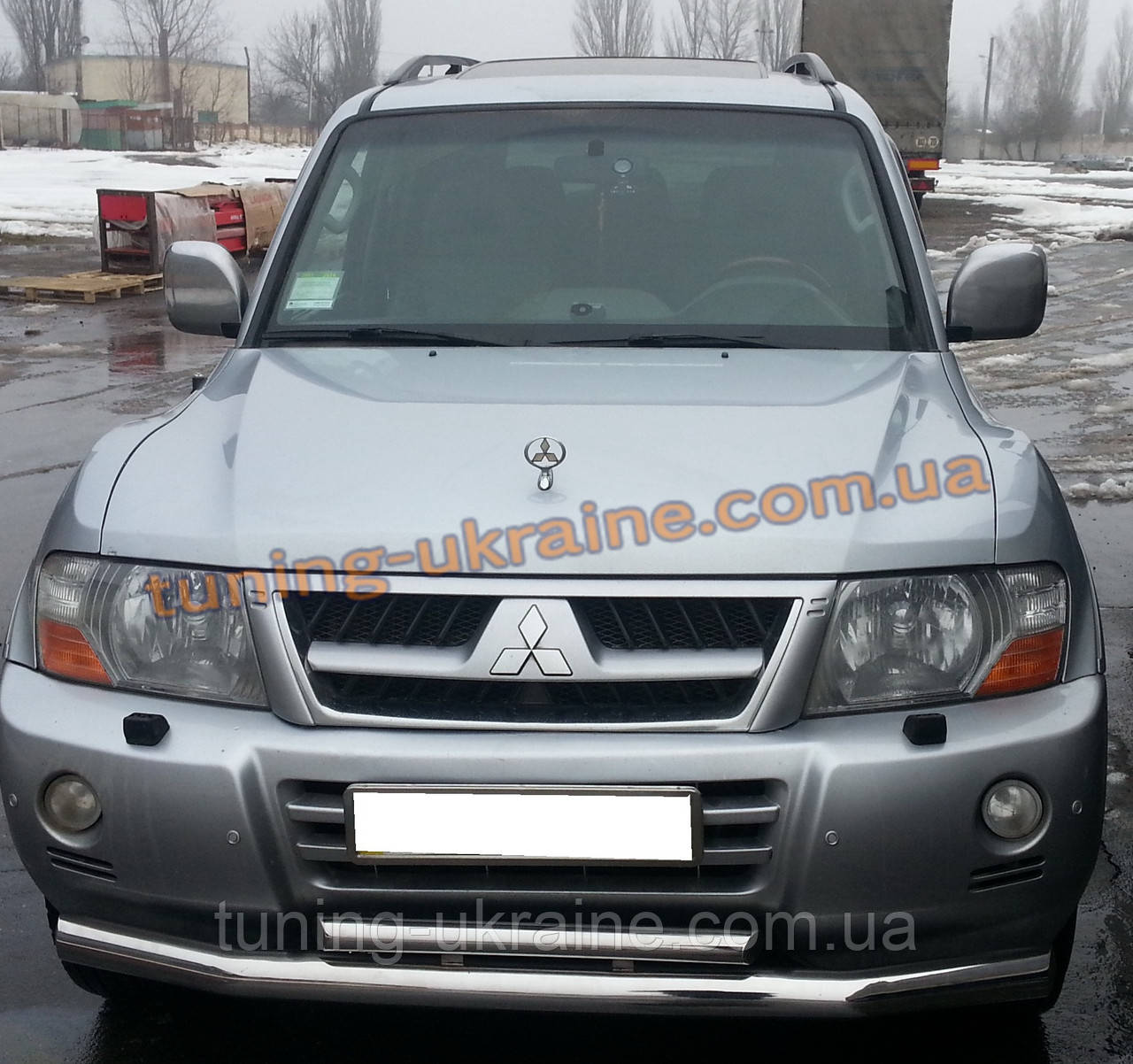 Защита переднего бампера труба двойная из нержавейки на Mitsubishi Pajero Wagon 1999-2006 - фото 1 - id-p517438336