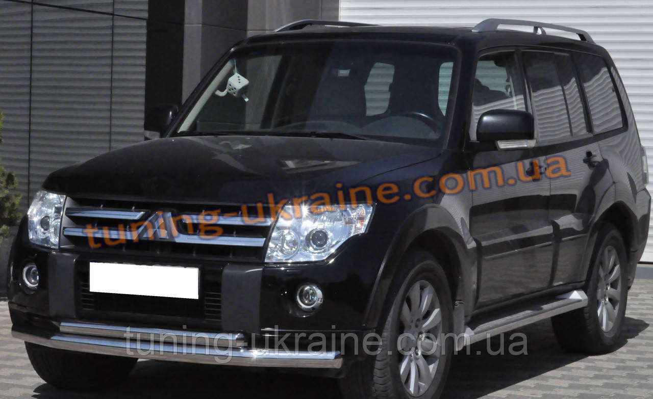 Защита переднего бампера труба двойная из нержавейки на Mitsubishi Pajero Wagon 2006-2014 - фото 5 - id-p517442313