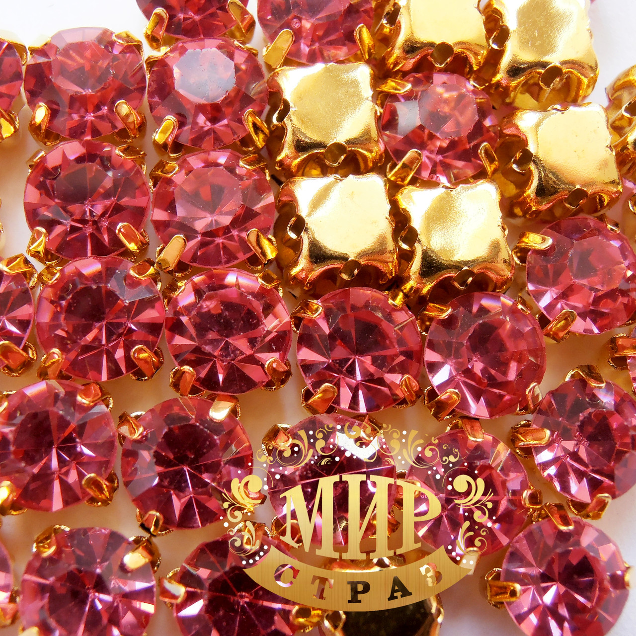 Ріволи в золотих цапах 6 мм Колір Rose