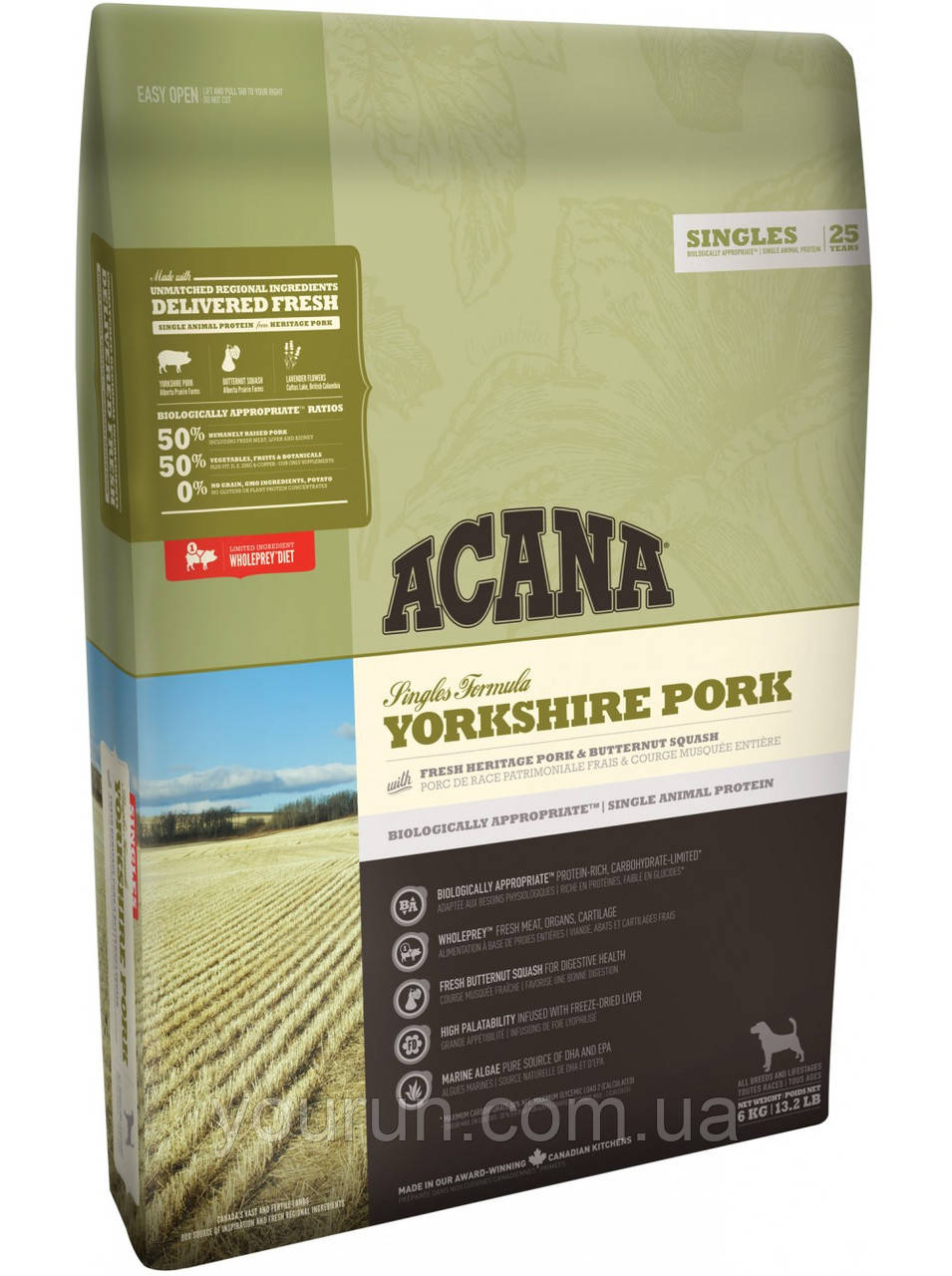 Acana (Акана) Singles Yorkshire Pork - корм для собак усіх порід та вікових груп 6 кг