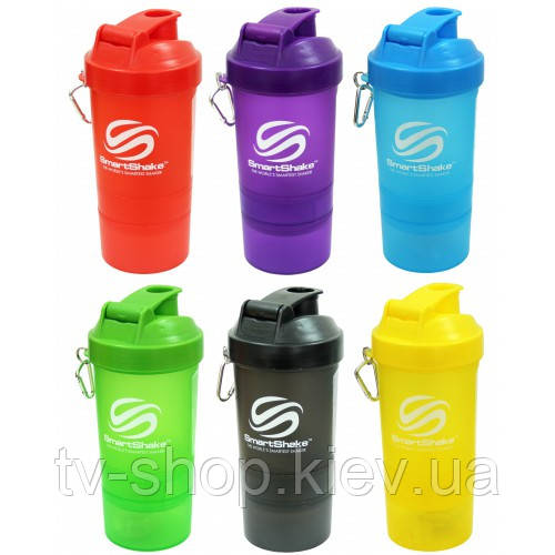 Пляшка-шейкер з 2 відділеннями та карабіном Smart Shake,500 мл, фото 1