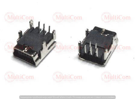 

01-08-069. Гнездо mini USB 5pin монтажное на плату, угловое