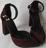 Mante! Гарні жіночі замшеві босоніжки туфлі підбор 10 см весна літо осінь марсала замша 35,39,40 разм, фото 4