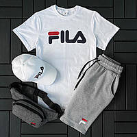 Спортивный набор FILA 4в1: Футболка + шорты + кепка +барсетка Мужской комплект Фила из хлопка