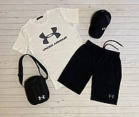 Спортивный комплект Under Armour 4в1: Футболка + шорты + кепка + барсетка Набор для парней Андер Армор с логотипом