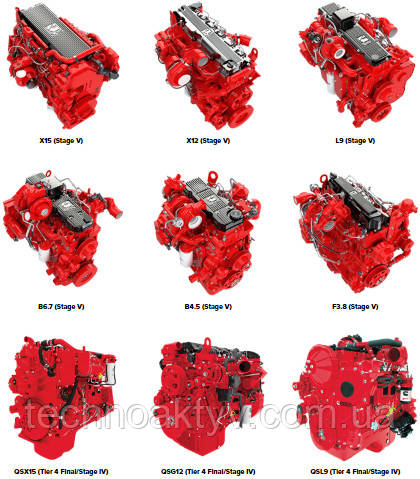 - X15 (Stage V) Power 336 - 503 kW Torque 2237 - 2779 N•m X12 (Stage V) - X12 (Stage V) Power 250 - 382 kW Torque 0 - 2305 N•m L9 (Stage V) - L9 (Stage V) Power 205 - 321 kW Torque 0 - 1847 N•m B6.7 (Stage V) - B6.7 (Stage V) Power 116 - 243 kW Torque 0 - 1375 N•m B4.5 (Stage V) - B4.5 (Stage V) Power 89 - 149 kW F3.8 (Stage V) - F3.8 (Stage V) Power 75 - 116 kW QSX15 (Tier 4 Final/Stage IV) - QSX15 (Tier 4 Final/Stage IV) Power 336 - 503 kW Torque 2237 - 2779 N•m QSG12 (Tier 4 Final/Stage IV) - QSG12 (Tier 4 Final/Stage IV) Power 250 - 382 kW Torque 2305 N•m QSL9 (Tier 4 Final/Stage IV) - QSL9 (Tier 4 Final/Stage IV) Power 186 - 298 kW Torque 1627 N•m - X15 (Stage V) Power 336 - 503 kW Torque 2237 - 2779 N•m X12 (Stage V) - X12 (Stage V) Power 250 - 382 kW Torque 0 - 2305 N•m L9 (Stage V) - L9 (Stage V) Power 205 - 321 kW Torque 0 - 1847 N•m B6.7 (Stage V) - B6.7 (Stage V) Power 116 - 243 kW Torque 0 - 1375 N•m B4.5 (Stage V) - B4.5 (Stage V) Power 89 - 149 kW F3.8 (Stage V) - F3.8 (Stage V) Power 75 - 116 kW QSX15 (Tier 4 Final/Stage IV) - QSX15 (Tier 4 Final/Stage IV) Power 336 - 503 kW Torque 2237 - 2779 N•m QSG12 (Tier 4 Final/Stage IV) - QSG12 (Tier 4 Final/Stage IV) Power 250 - 382 kW Torque 2305 N•m QSL9 (Tier 4 Final/Stage IV) - QSL9 (Tier 4 Final/Stage IV) Power 186 - 298 kW Torque 1627 N•m