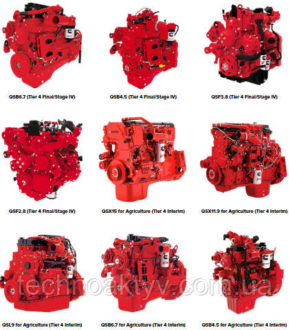 - QSB6.7 (Tier 4 Final/Stage IV) QSB6.7 (Tier 4 Final/Stage IV) Power 109 - 231 kW Torque 1030 N•m QSB4.5 (Tier 4 Final/Stage IV) - QSB4.5 (Tier 4 Final/Stage IV) Power 90 - 129 kW Torque 470 - 705 N•m QSF3.8 (Tier 4 Final/Stage IV) - QSF3.8 (Tier 4 Final/Stage IV) Power 55 - 97 kW Torque 376 - 488 N•m QSF2.8 (Tier 4 Final/Stage IV) - QSF2.8 (Tier 4 Final/Stage IV) Power 37 - 55 kW Torque 199 - 300 N•m QSX15 for Agriculture (Tier 4 Interim) - QSX15 for Agriculture (Tier 4 Interim) Power 298 - 447 kW QSX11.9 for Agriculture (Tier 4 Interim) - QSX11.9 for Agriculture (Tier 4 Interim) Power 261 - 373 kW QSL9 for Agriculture (Tier 4 Interim) - QSL9 for Agriculture (Tier 4 Interim) Power 172 - 298 kW Torque 915 - 1627 N•m QSB6.7 for Agriculture (Tier 4 Interim) - QSB6.7 for Agriculture (Tier 4 Interim) Power 109 - 224 kW Torque 658 - 990 N•m QSB4.5 for Agriculture (Tier 4 Interim) - QSB4.5 for Agriculture (Tier 4 Interim) Power 82 - 125 kW Torque 470 - 624 N•m - QSB6.7 (Tier 4 Final/Stage IV) QSB6.7 (Tier 4 Final/Stage IV) Power 109 - 231 kW Torque 1030 N•m QSB4.5 (Tier 4 Final/Stage IV) - QSB4.5 (Tier 4 Final/Stage IV) Power 90 - 129 kW Torque 470 - 705 N•m QSF3.8 (Tier 4 Final/Stage IV) - QSF3.8 (Tier 4 Final/Stage IV) Power 55 - 97 kW Torque 376 - 488 N•m QSF2.8 (Tier 4 Final/Stage IV) - QSF2.8 (Tier 4 Final/Stage IV) Power 37 - 55 kW Torque 199 - 300 N•m QSX15 for Agriculture (Tier 4 Interim) - QSX15 for Agriculture (Tier 4 Interim) Power 298 - 447 kW QSX11.9 for Agriculture (Tier 4 Interim) - QSX11.9 for Agriculture (Tier 4 Interim) Power 261 - 373 kW QSL9 for Agriculture (Tier 4 Interim) - QSL9 for Agriculture (Tier 4 Interim) Power 172 - 298 kW Torque 915 - 1627 N•m QSB6.7 for Agriculture (Tier 4 Interim) - QSB6.7 for Agriculture (Tier 4 Interim) Power 109 - 224 kW Torque 658 - 990 N•m QSB4.5 for Agriculture (Tier 4 Interim) - QSB4.5 for Agriculture (Tier 4 Interim) Power 82 - 125 kW Torque 470 - 624 N•m