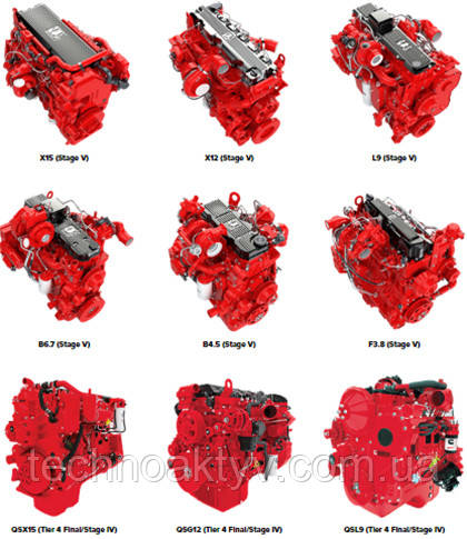 - X15 (Stage V) Power 336 - 503 kW Torque 2237 - 2779 N•m X12 (Stage V) - X12 (Stage V) Power 250 - 382 kW Torque 0 - 2305 N•m L9 (Stage V) - L9 (Stage V) Power 205 - 321 kW Torque 0 - 1847 N•m B6.7 (Stage V) - B6.7 (Stage V) Power 116 - 243 kW Torque 0 - 1375 N•m B4.5 (Stage V) - B4.5 (Stage V) Power 89 - 149 kW F3.8 (Stage V) - F3.8 (Stage V) Power 75 - 116 kW QSX15 (Tier 4 Final/Stage IV) - QSX15 (Tier 4 Final/Stage IV) Power 336 - 503 kW Torque 2237 - 2779 N•m QSG12 (Tier 4 Final/Stage IV) - QSG12 (Tier 4 Final/Stage IV) Power 250 - 382 kW Torque 2305 N•m QSL9 (Tier 4 Final/Stage IV) - QSL9 (Tier 4 Final/Stage IV) Power 186 - 298 kW Torque 1627 N•m - X15 (Stage V) Power 336 - 503 kW Torque 2237 - 2779 N•m X12 (Stage V) - X12 (Stage V) Power 250 - 382 kW Torque 0 - 2305 N•m L9 (Stage V) - L9 (Stage V) Power 205 - 321 kW Torque 0 - 1847 N•m B6.7 (Stage V) - B6.7 (Stage V) Power 116 - 243 kW Torque 0 - 1375 N•m B4.5 (Stage V) - B4.5 (Stage V) Power 89 - 149 kW F3.8 (Stage V) - F3.8 (Stage V) Power 75 - 116 kW QSX15 (Tier 4 Final/Stage IV) - QSX15 (Tier 4 Final/Stage IV) Power 336 - 503 kW Torque 2237 - 2779 N•m QSG12 (Tier 4 Final/Stage IV) - QSG12 (Tier 4 Final/Stage IV) Power 250 - 382 kW Torque 2305 N•m QSL9 (Tier 4 Final/Stage IV) - QSL9 (Tier 4 Final/Stage IV) Power 186 - 298 kW Torque 1627 N•m