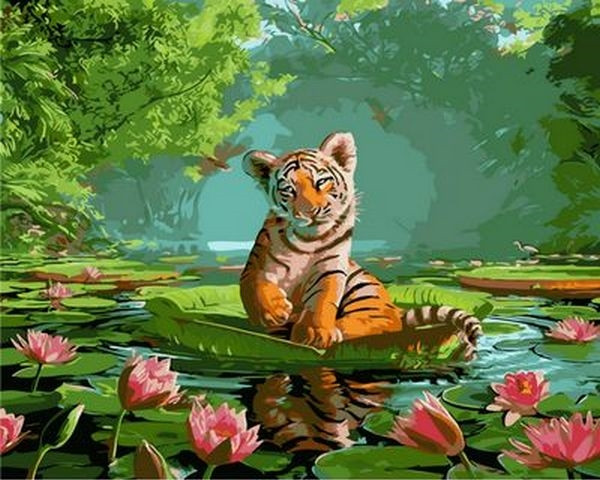 Картини за номерами 40х50 див. Тигреня і лотоси