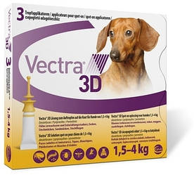 Віктра 3Д (Vectra 3D) краплі на холку для собак 1.5 — 4 кг.