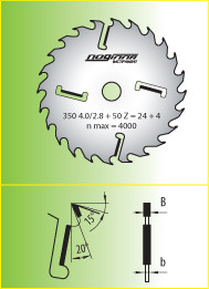 Пила дисковая D350-d50/60/70/80-B4,2/2,8-z24+4 для продольного распила древесины в многопильных станках - фото 3 - id-p518208587