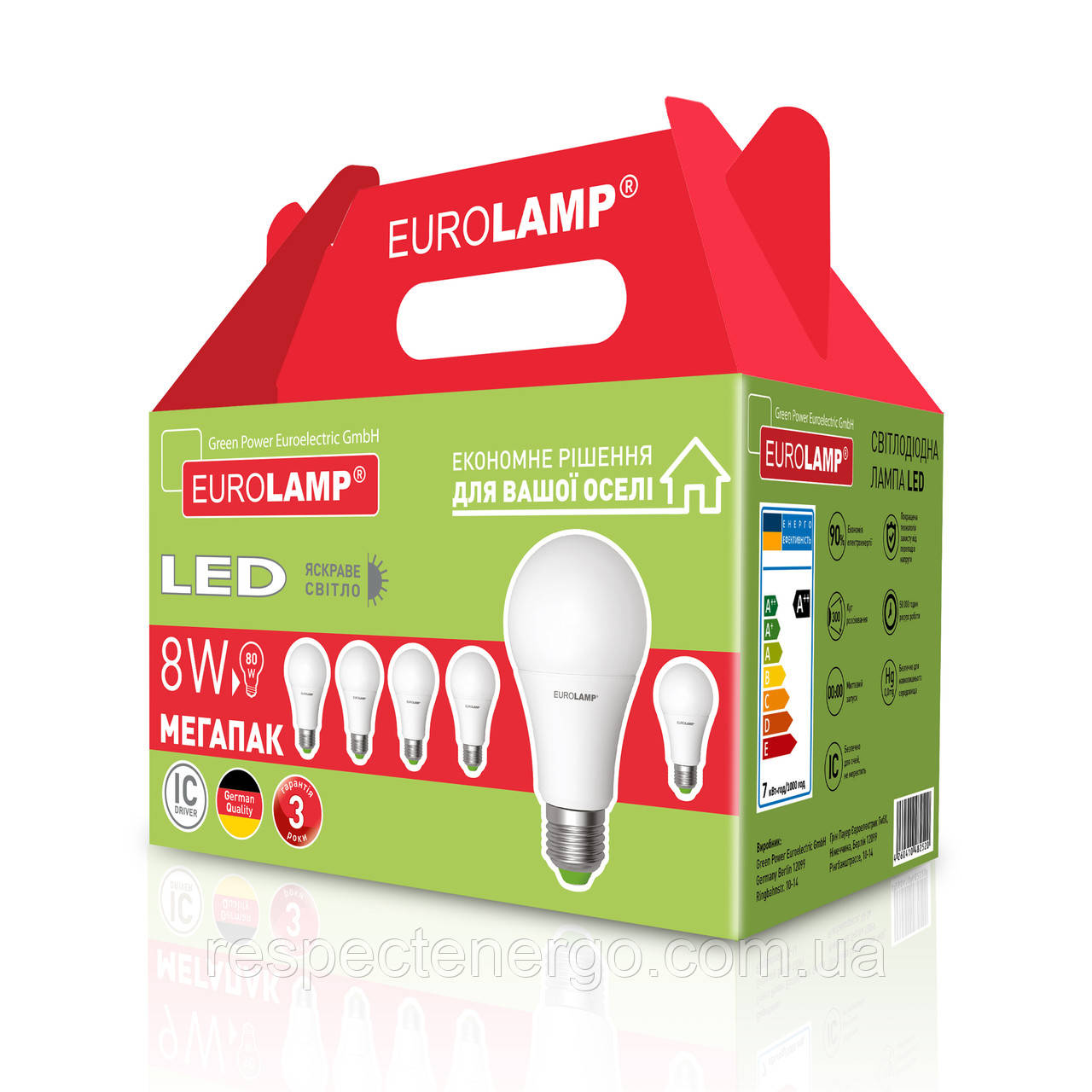 Промонабір EUROLAMP LED Лампа A60 8W E27 4000K акція "6в1", фото 1