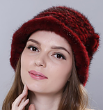 Жіноча норкова шапка, капелюх із в'язаної норки чорний, фото 8