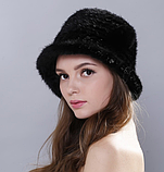 Хутряний жіночий шапка, капелюх із в'язаної нотки коричневий, фото 6