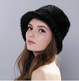 Хутряний жіночий шапка, капелюх із в'язаної нотки коричневий, фото 10