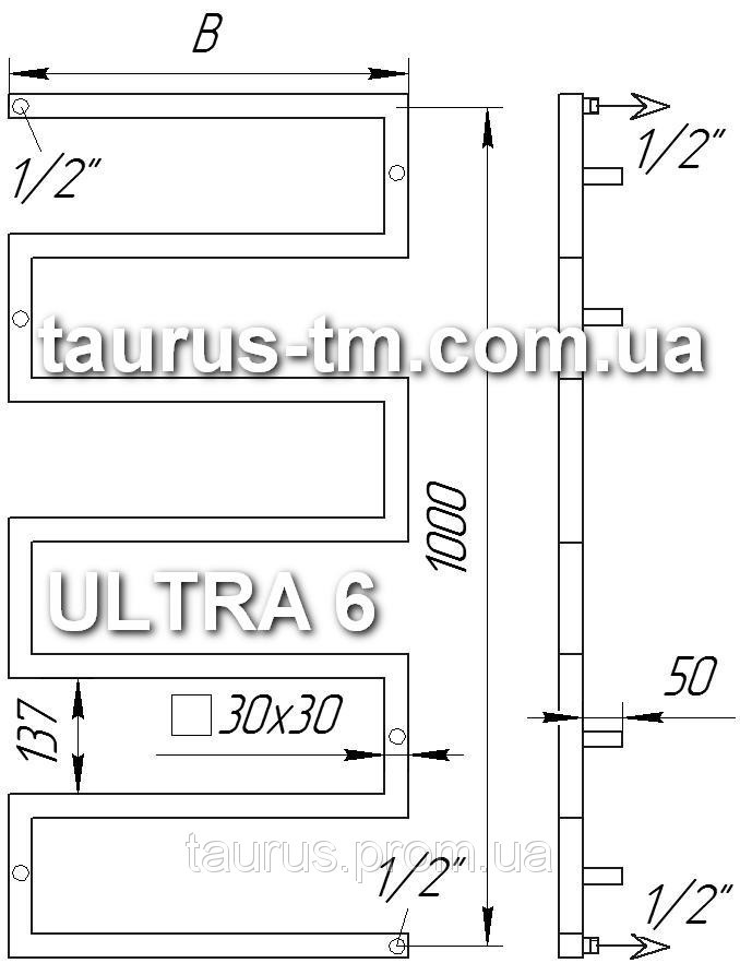Дизайнерский полотенцесушитель - радиатор Ultra 6 из нержавеющей стали /1000х500. Труба 30х30 - фото 3 - id-p3036761