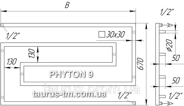 Большой проточный полотенцесушитель Phyton 9 / высота 670 мм, ширина 1000 мм. Водяной. Н/ж 30х30 - фото 6 - id-p17384588