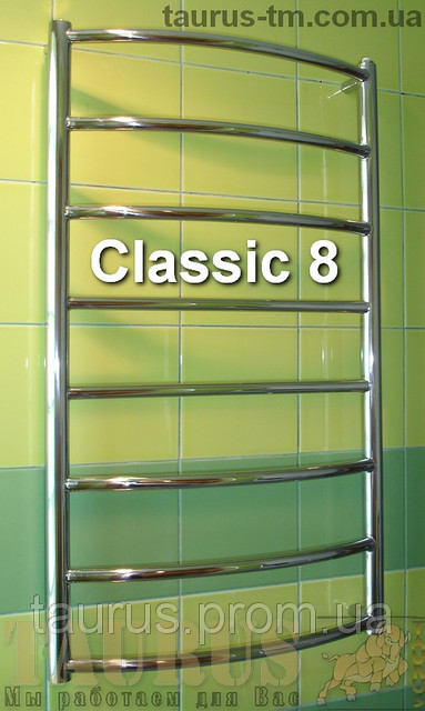 Вузька сушарка для рушників із нержавіючої сталі Classic 8/850х400 мм із круглою дугоподібною та прямою трубою d20. TAURUS, фото 1